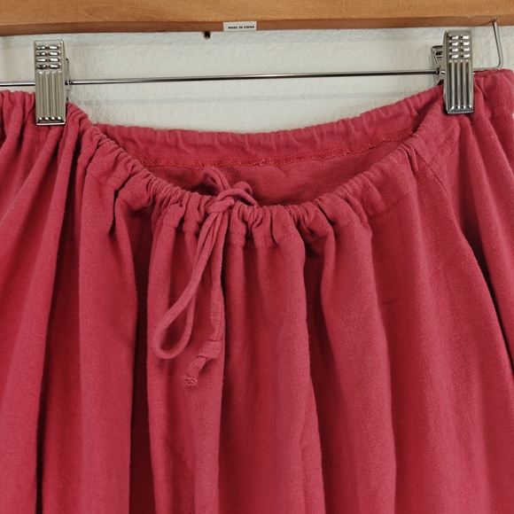 Blue Fish VTG Size 1 Drawstring Maxi Skirt Red Hand Printed Cotton Langenlook - Picture 7 of 16